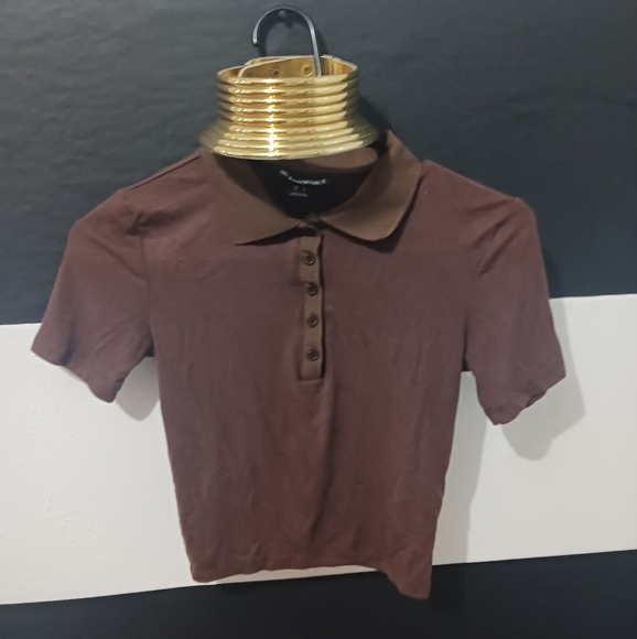 SWS Essentials Women knitted brown collared buttoned crop top - Picture 3 of 8